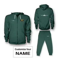 Thumbnail for Airbus A340 Silhouette Zipped Hoodie - Green + Name (Customizable)