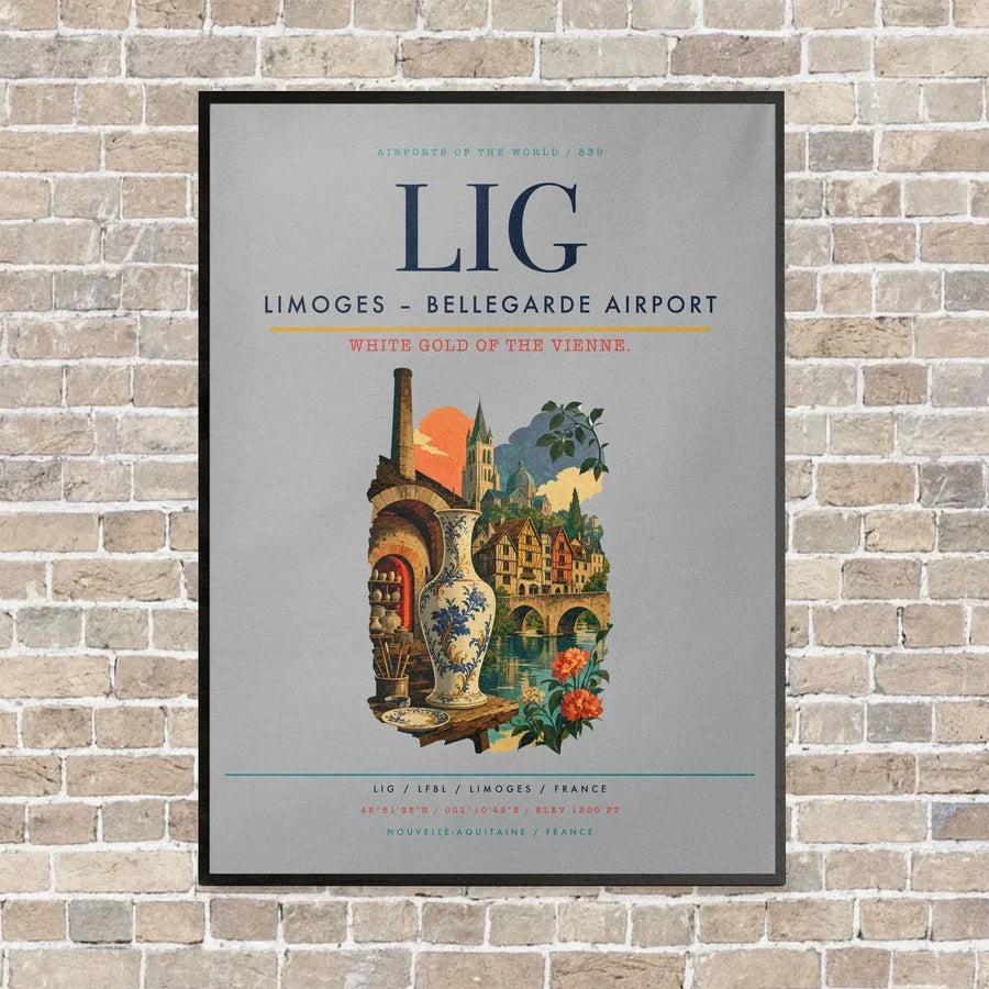 Limoges – Bellegarde Airport LIG vertical canvas print - framed - light gray background