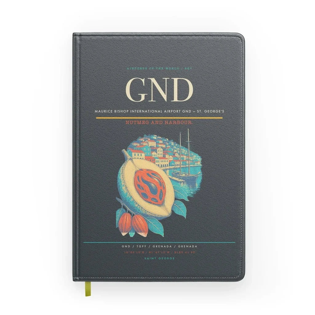 Maurice Bishop International Airport (GND) design on gray notebook