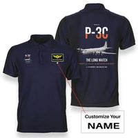 Thumbnail for P-3C Orion design on navy blue+name double-side polo t-shirt, double-side print