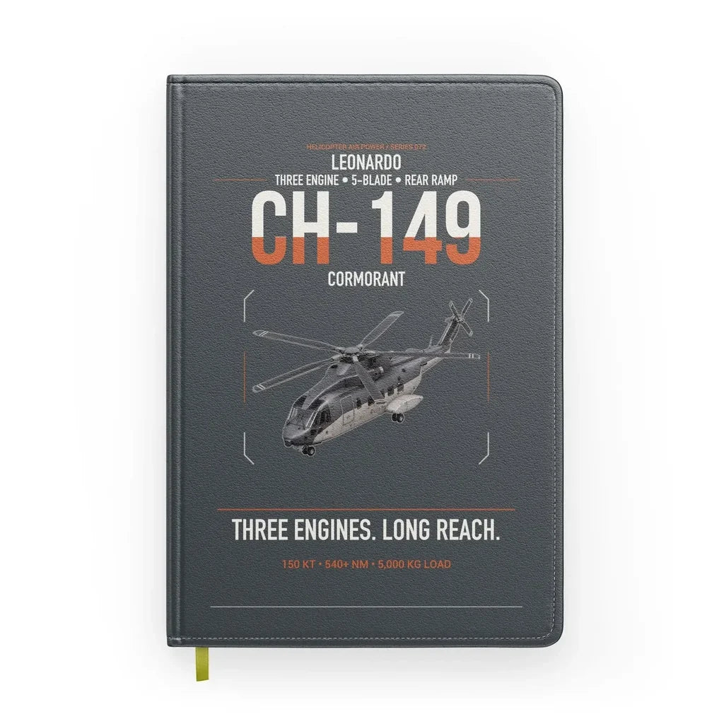 Leonardo CH-149 Cormorant design on gray notebook