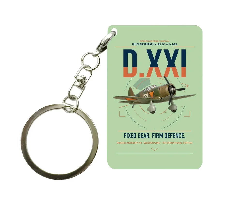 Fokker D.XXI — Dutch LVA aircraft 221 design on light green designed key chain, double-side print