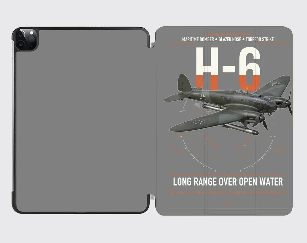Heinkel He 111H-6 design on gray ipad tablet case