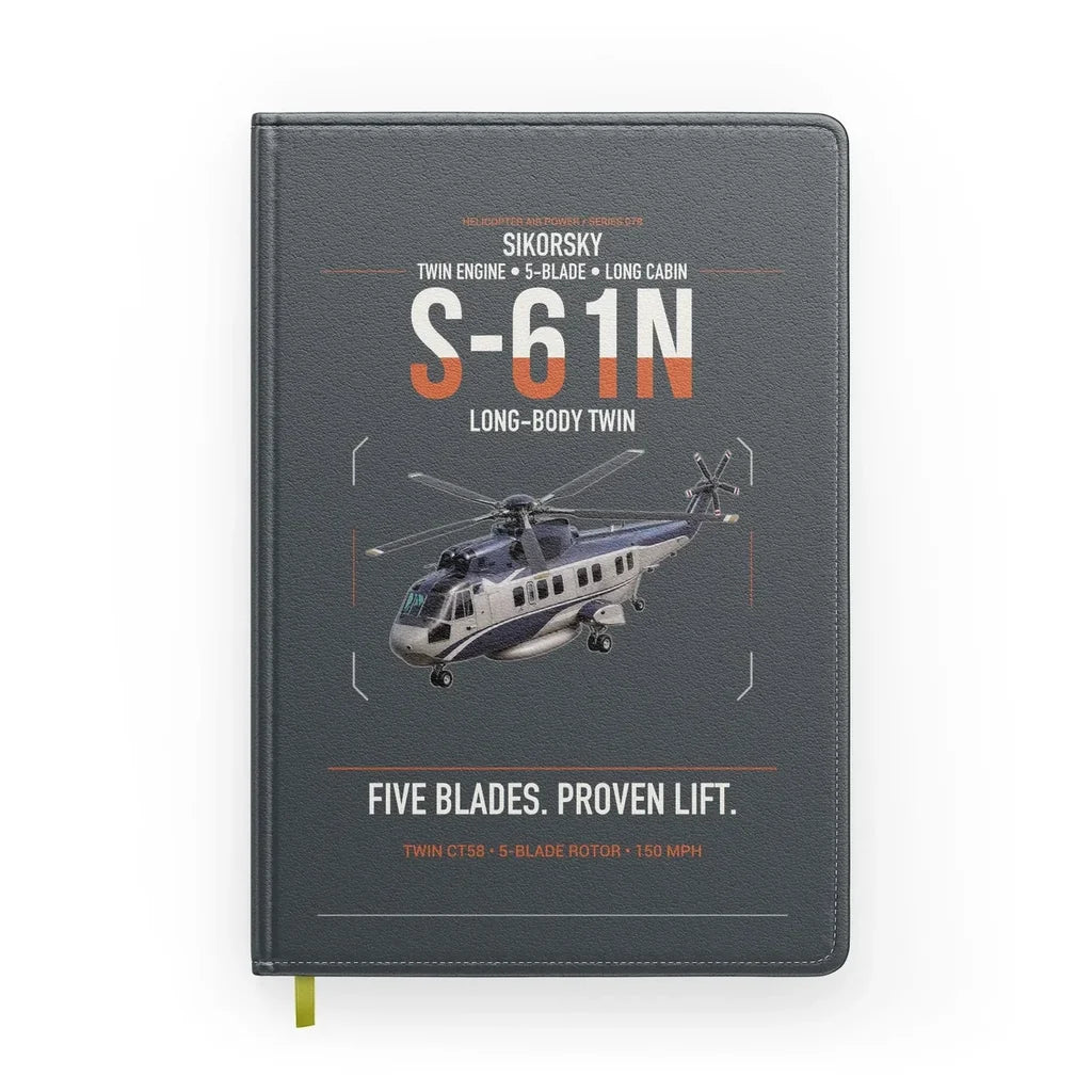 Sikorsky S-61N design on gray notebook