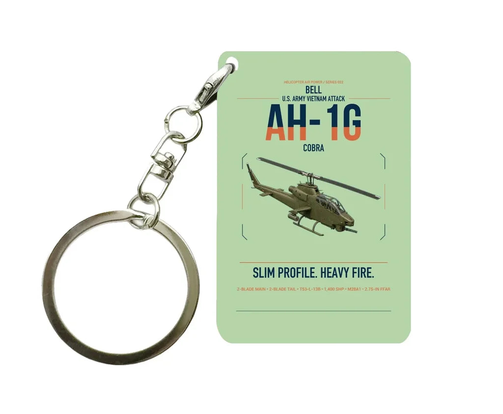 Bell AH-1G Cobra design on light green designed key chain, double-side print