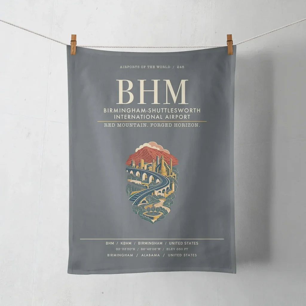 Birmingham-Shuttlesworth International Airport (BHM) design on gray towel