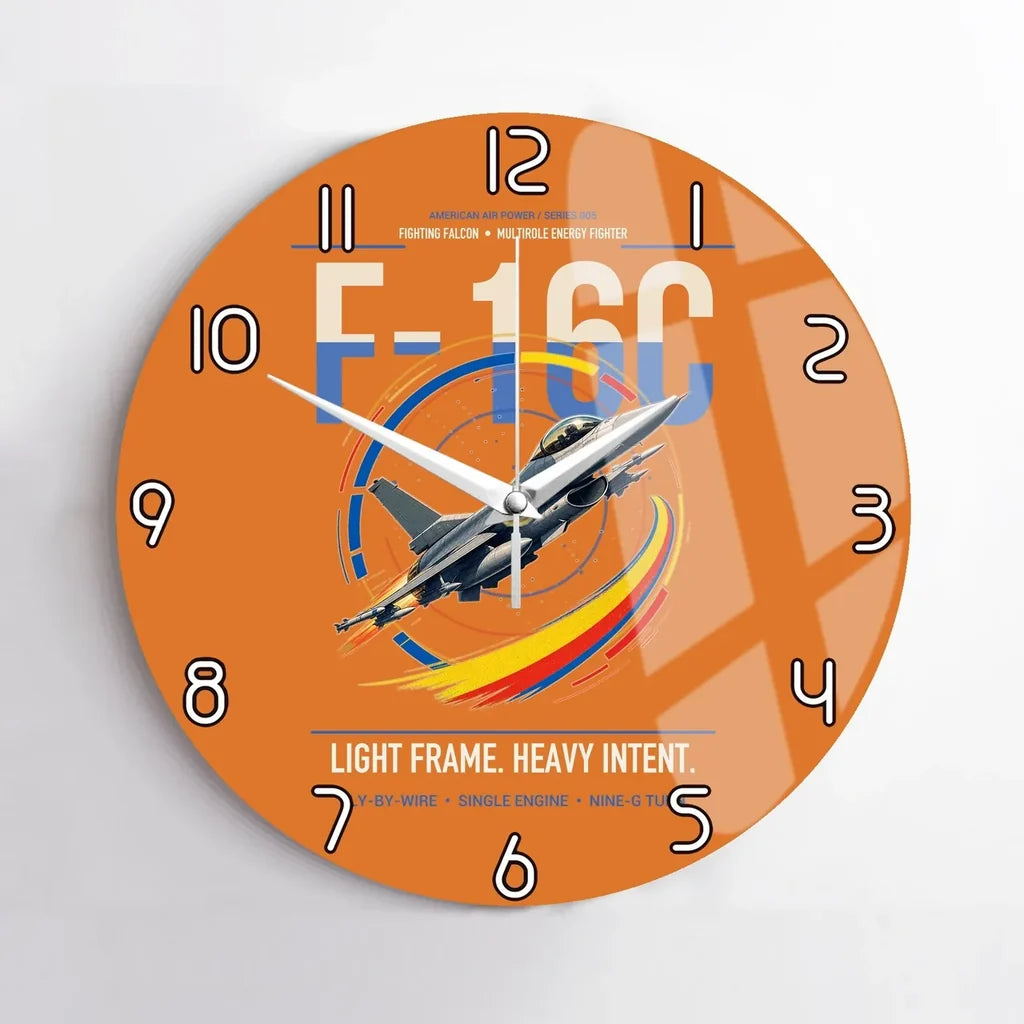 F-16C Fighting Falcon design on orange no frame wall clock