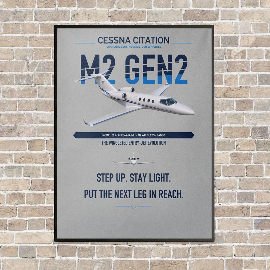 Cessna Citation M2 Gen2 vertical canvas print - framed - light gray background