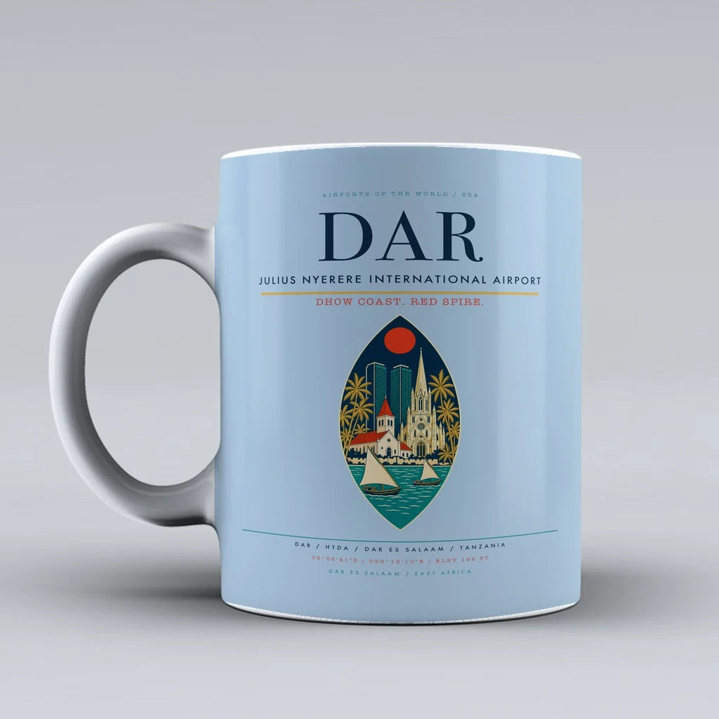 Nyerere International Airport DAR Mug design on light blue julius