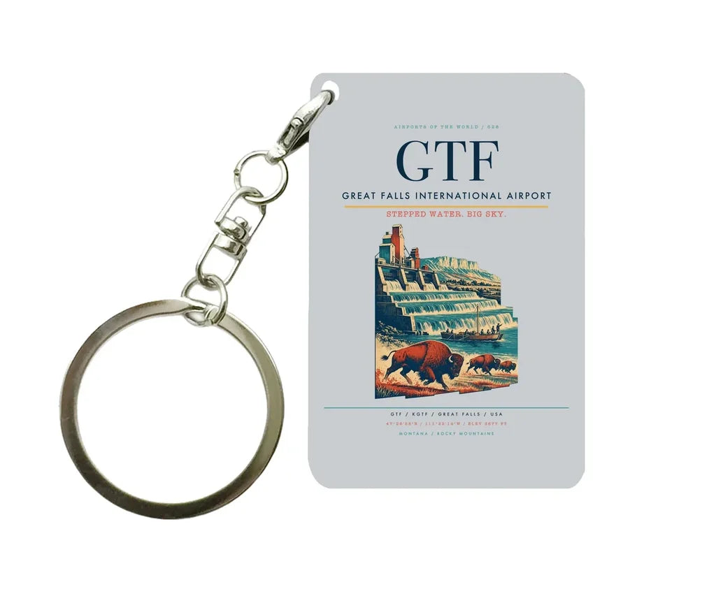 Great Falls International Airport (GTF) design on light gray key chain