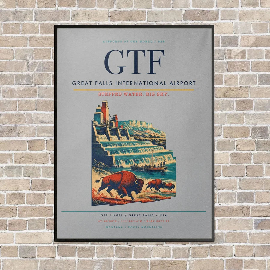 Great Falls International Airport GTF vertical canvas print - framed - light gray background