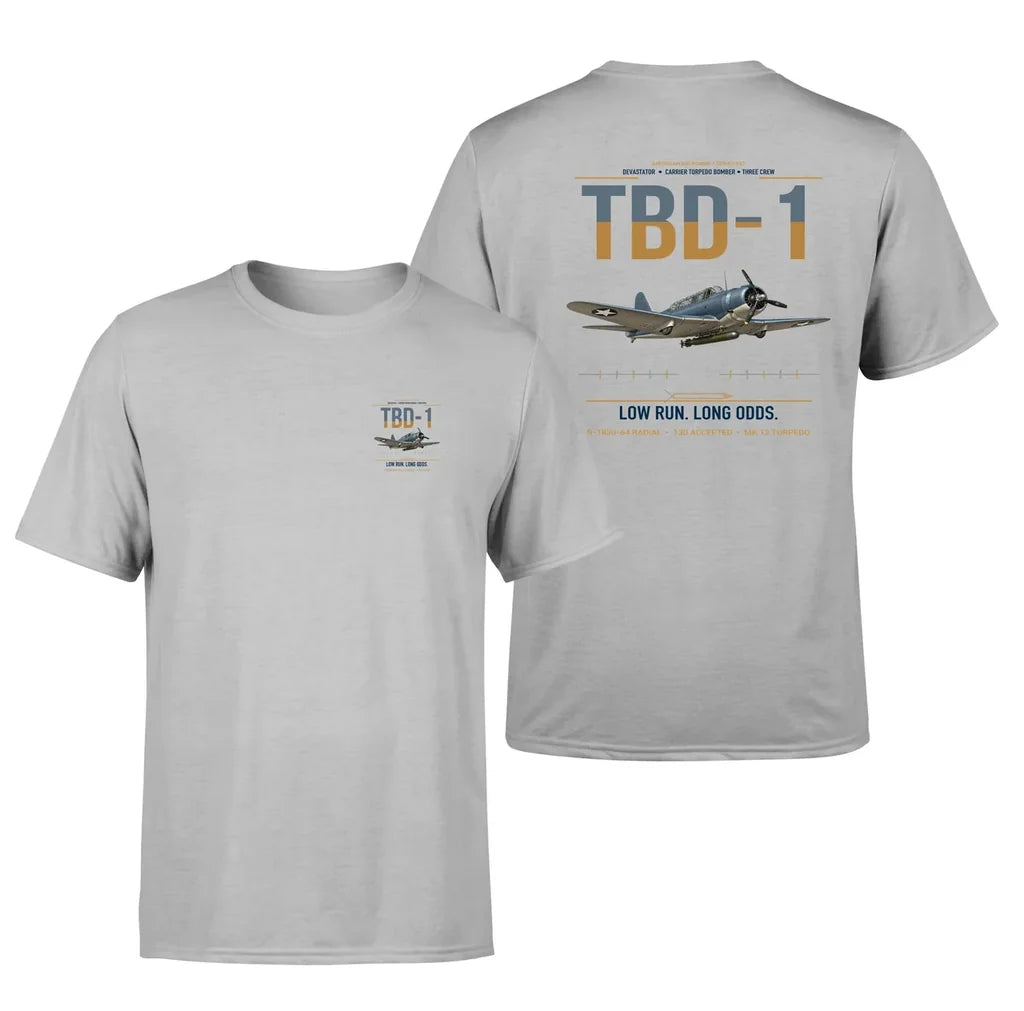 TBD-1 Devastator design on light gray double-side t-shirt, double-side print