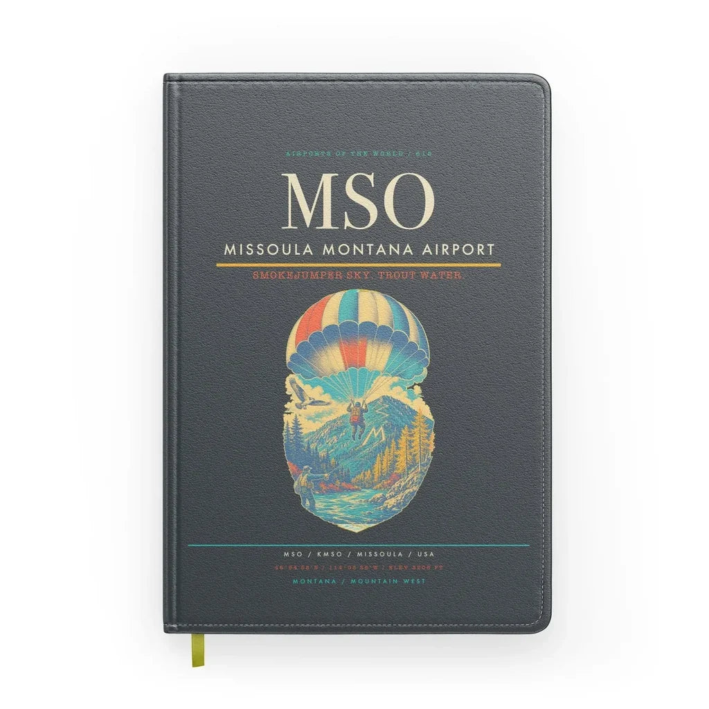 Missoula Montana Airport (MSO) design on gray notebook