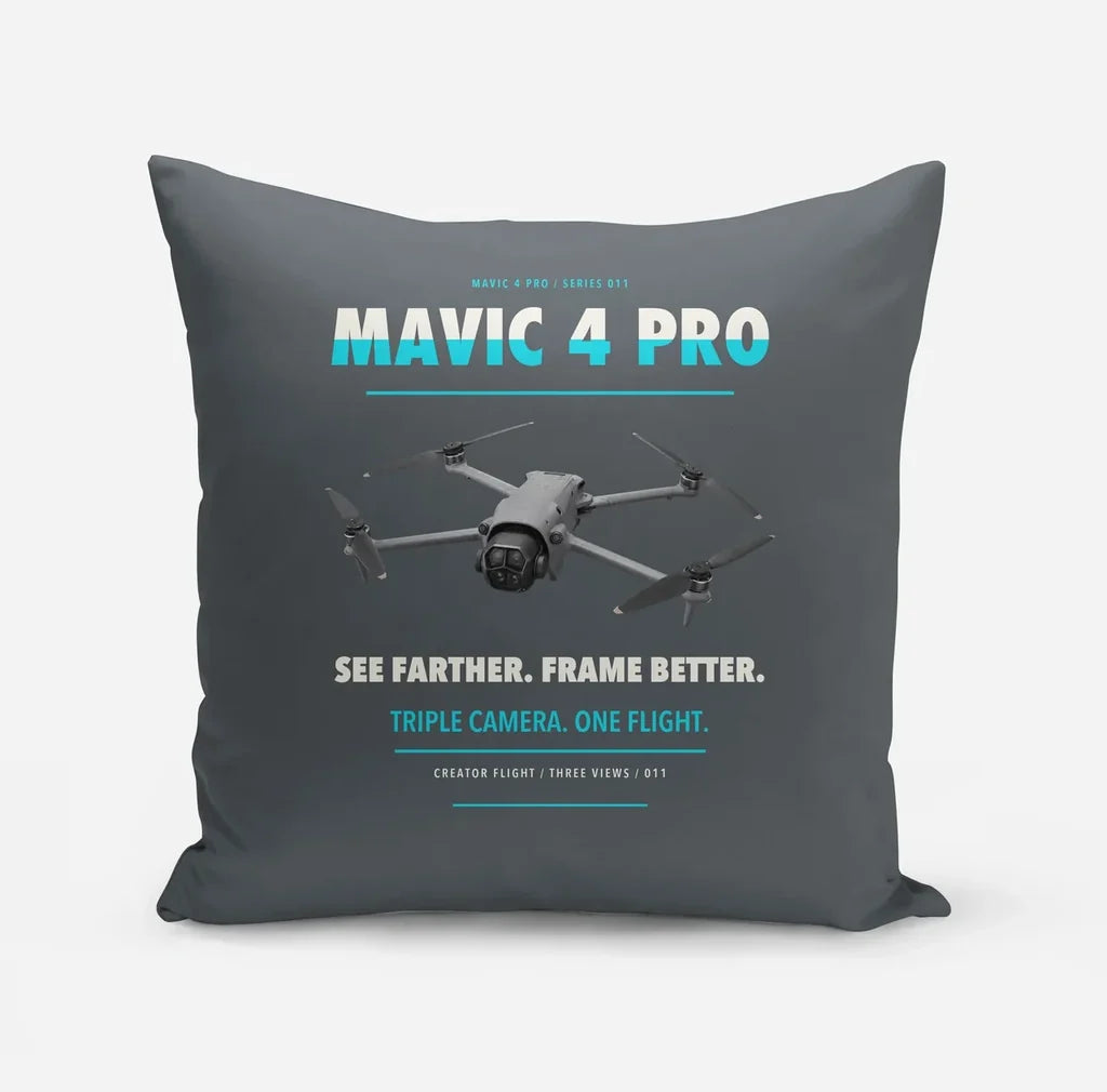 DJI Mavic 4 Pro design on gray pillow