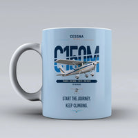 Thumbnail for Cessna 150M design on light blue ceramic mug, double-side print