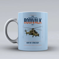 Thumbnail for Denel Rooivalk Mk 1F design on light blue ceramic mug, double-side print