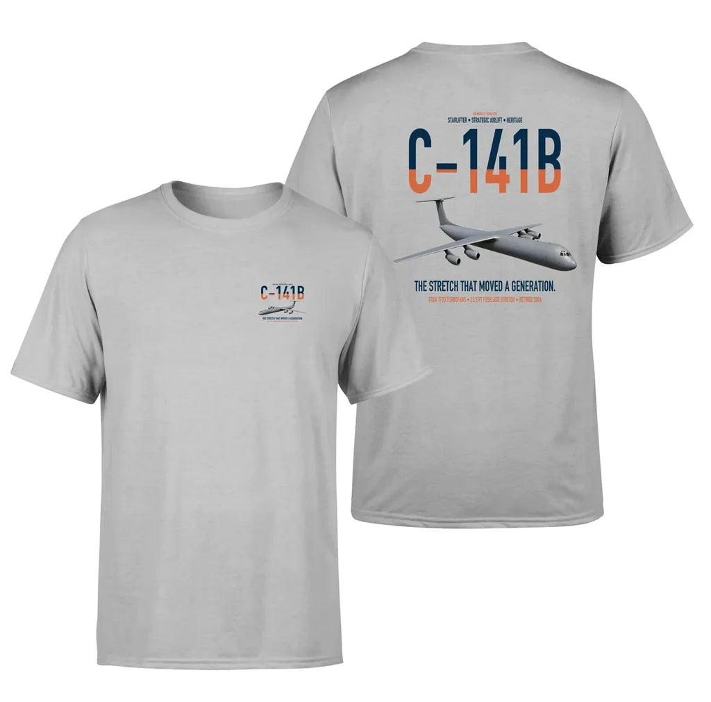 C-141B Starlifter design on light gray double-side t-shirt, double-side print