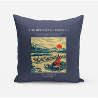 Thumbnail for VINTAGE G4350 - The Reindeer Crossing - Designed Pillows design on navyblue