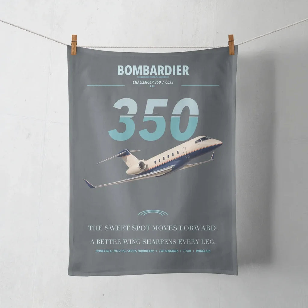 Bombardier Challenger 350 design on gray towel