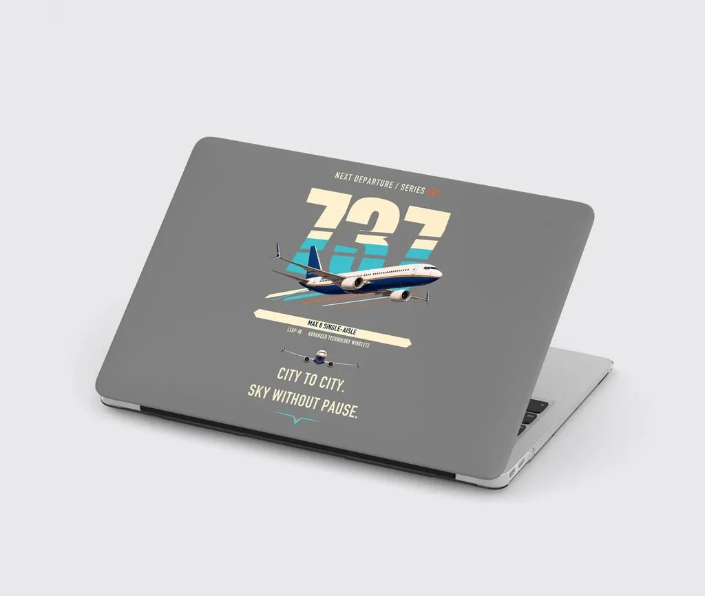 Boeing 737 MAX 8 design on gray MacBook case