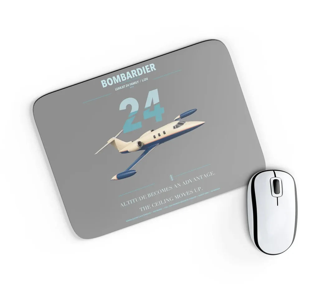 Bombardier Learjet 24 design on gray rectangle mouse pad
