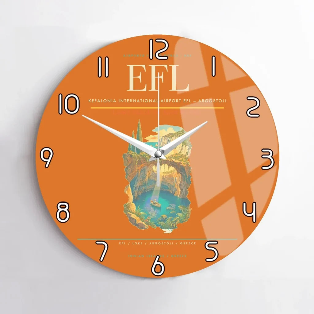 Kefalonia International Airport (EFL) design on orange no frame wall clock