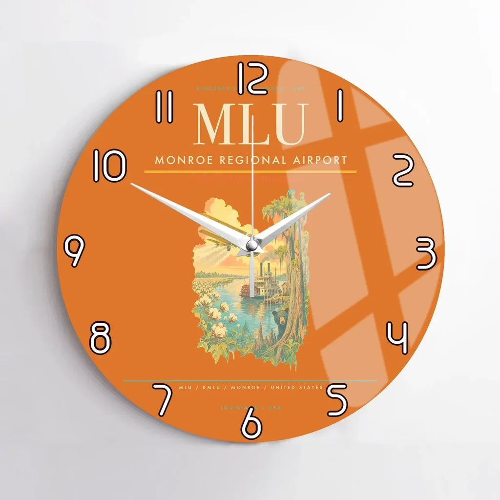 Monroe Regional Airport (MLU) design on orange no frame wall clock