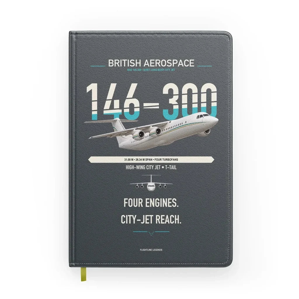 BAe 146-300 design on gray notebook