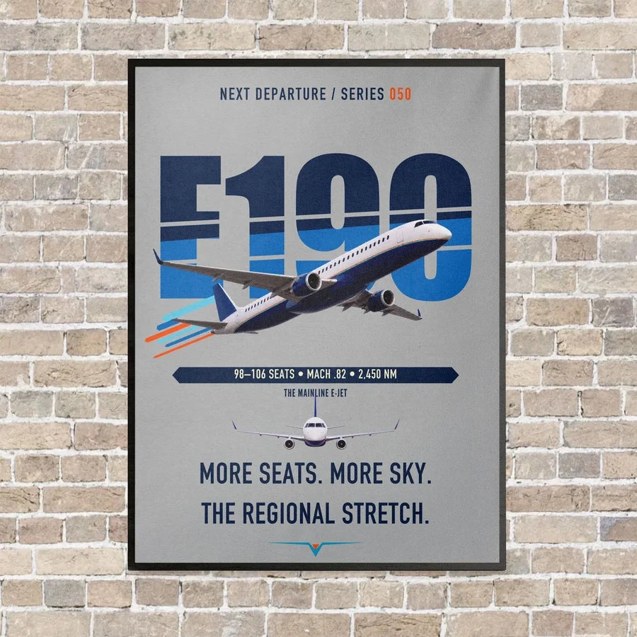 Embraer E190 vertical canvas print - framed - light gray background