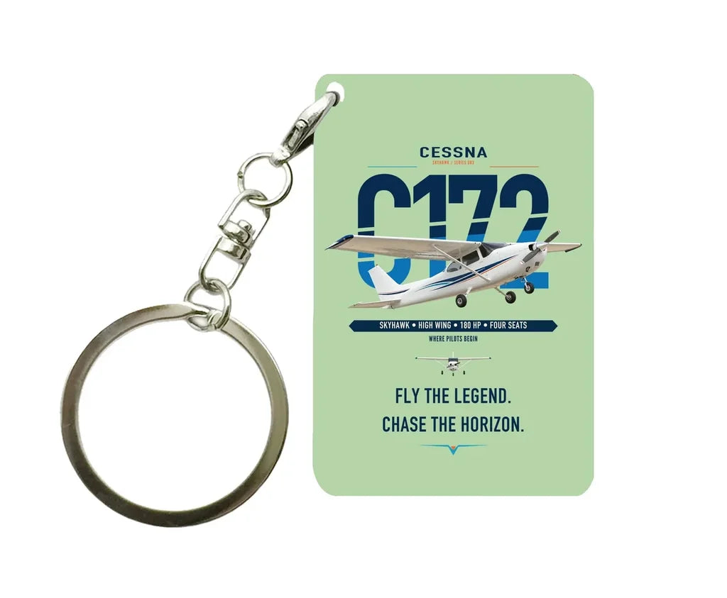 Cessna 172 Skyhawk design on light green designed key chain, double-side print