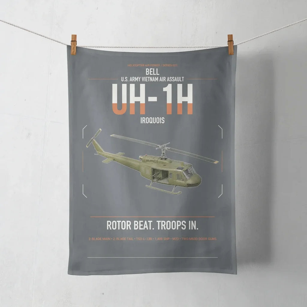 Bell UH-1H Iroquois design on gray towel