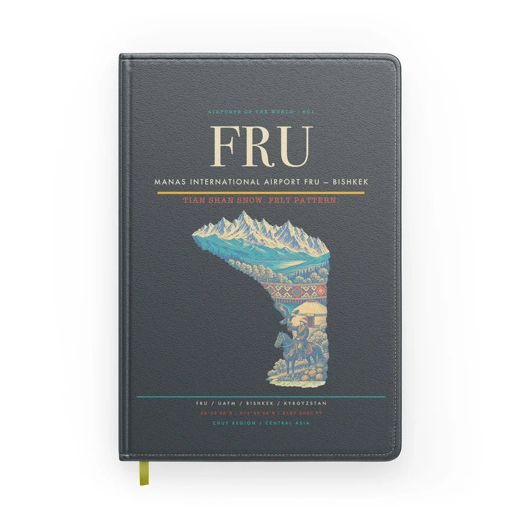 Manas International Airport (FRU) design on gray notebook