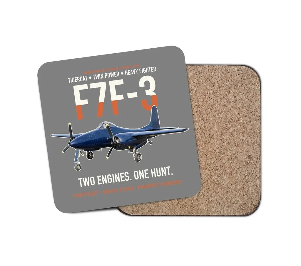 F7F-3 Tigercat Two Engines One Hunt design on gray 1 piece coaster