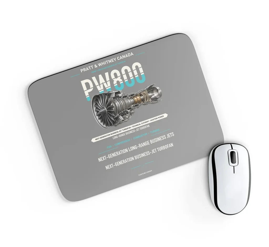 PW800 design on gray rectangle mouse pad