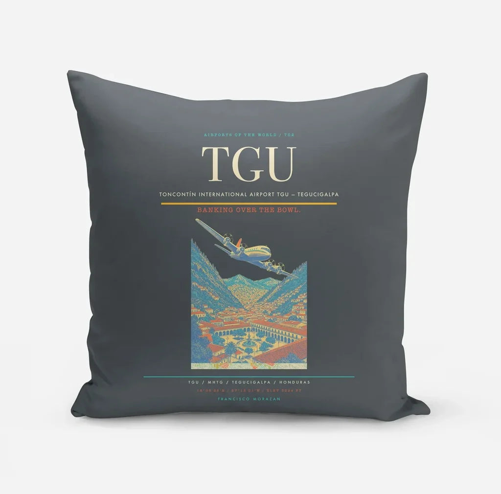 Toncontín International Airport (TGU) design on gray pillow