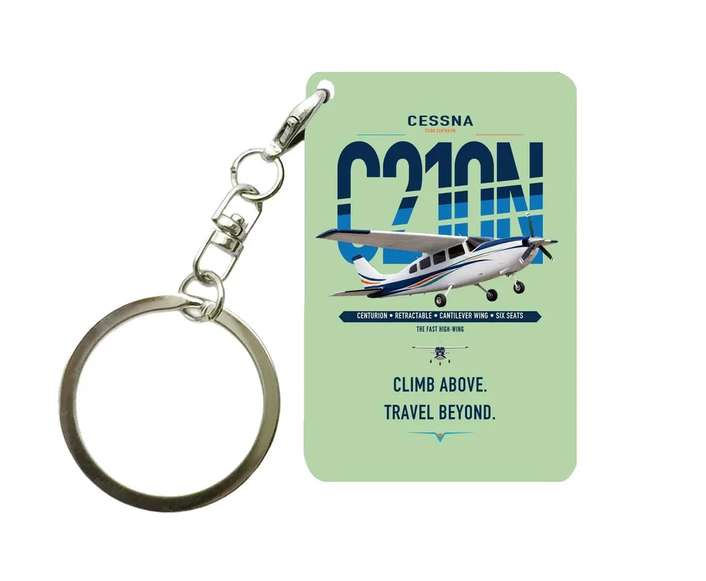 Cessna T210N Centurion design on light green designed key chain, double-side print