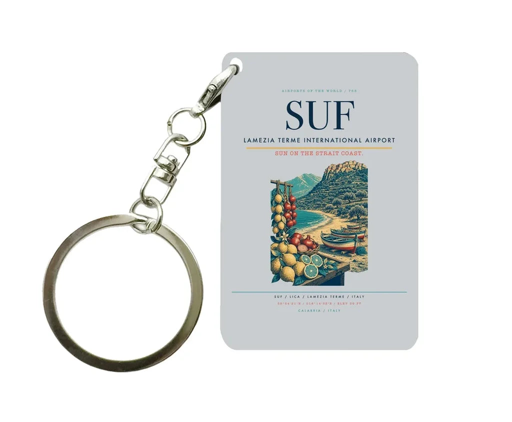 Lamezia Terme International Airport (SUF) design on light gray key chain