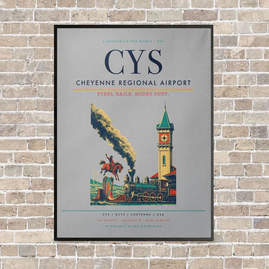 Cheyenne Regional Airport CYS vertical canvas print - framed - light gray background