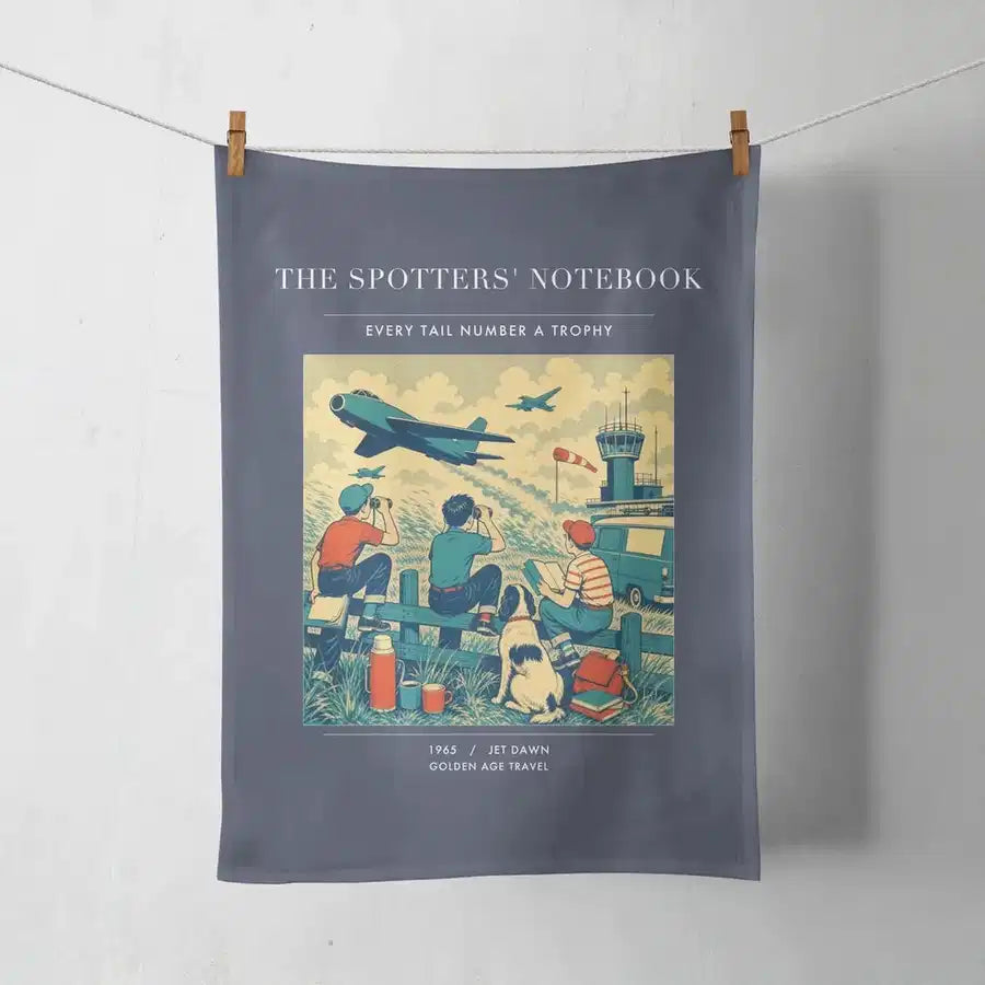 VINTAGE G4384 - The Spotters' Notebook - Designed Towels design on navyblue