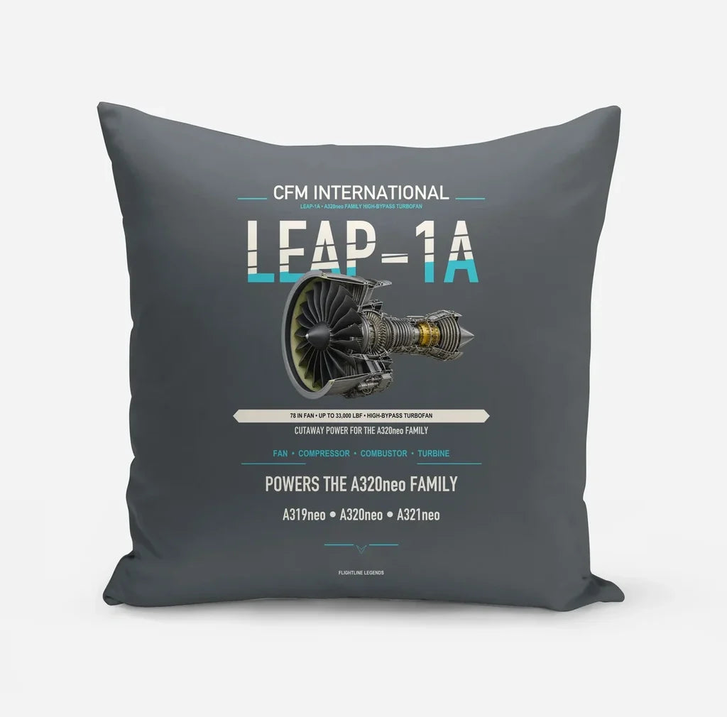 CFM LEAP-1A design on gray pillow