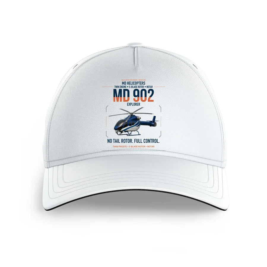 MD Helicopters MD 902 Explorer design on white printed hat