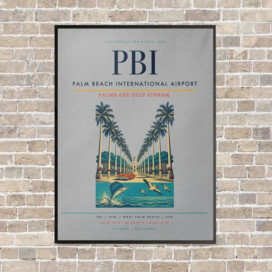 Palm Beach International Airport PBI vertical canvas print - framed - light gray background