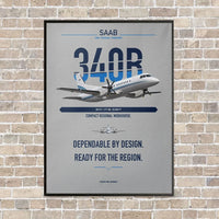 Thumbnail for Saab 340B vertical canvas print - framed - light gray background