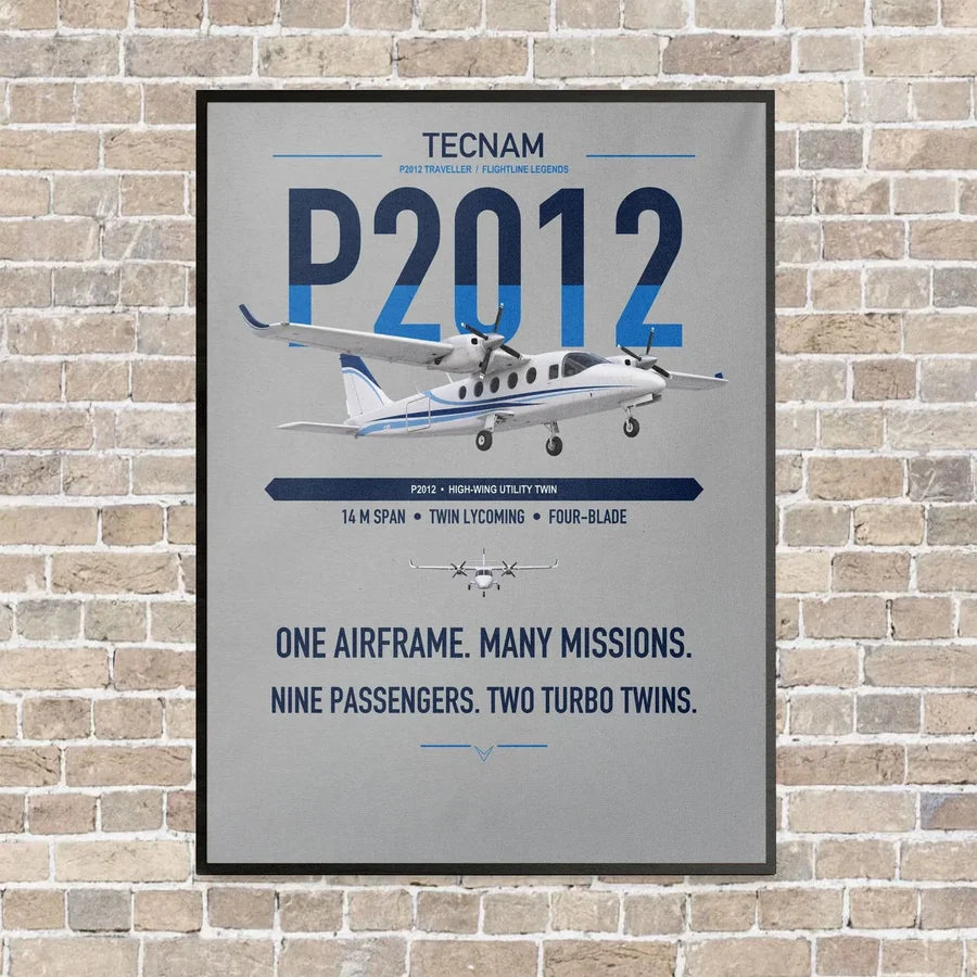 Tecnam P2012 Traveller vertical canvas print - framed - light gray background