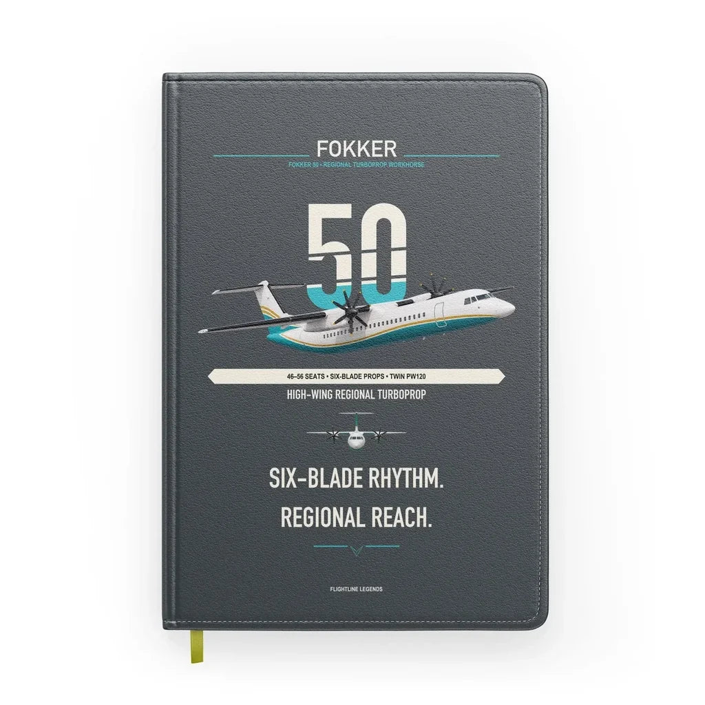 Fokker 50 design on gray notebook