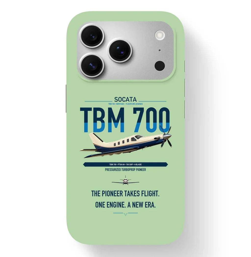 Socata TBM 700 design on light green magsafe iphone case, for iPhone 17 Pro