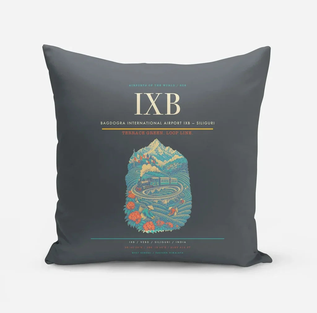 Bagdogra International Airport (IXB) design on gray pillow