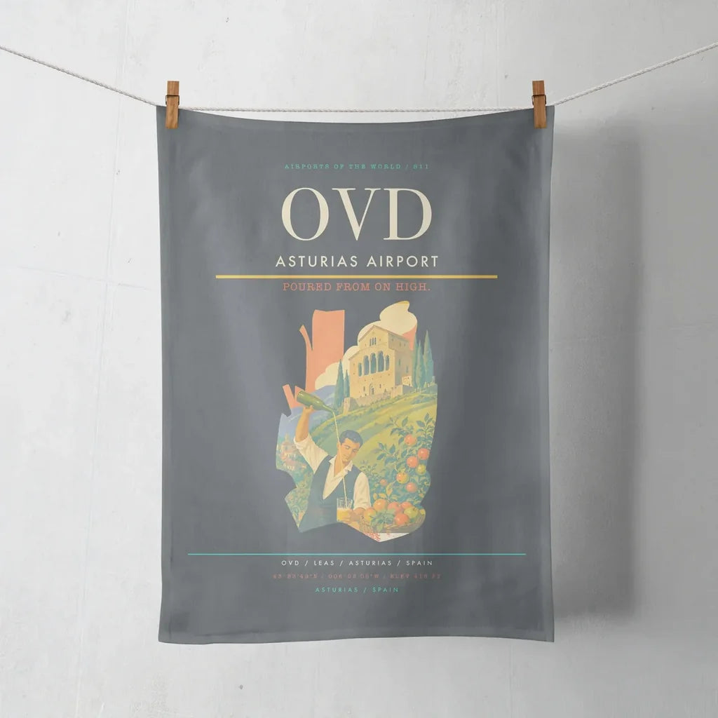 Asturias Airport (OVD) design on gray towel