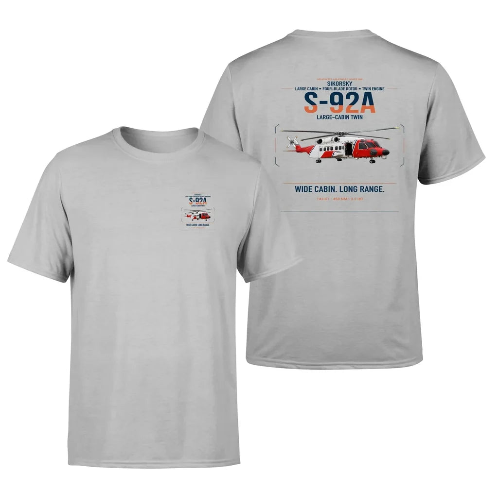 Sikorsky S-92A design on light gray t-shirt, double-side print