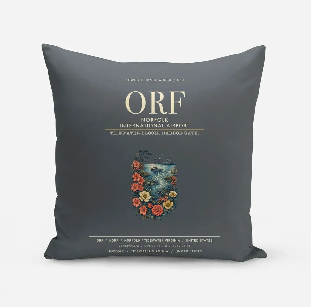 Norfolk International Airport (ORF) design on gray pillow